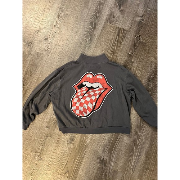 Rolling Stones Cropped Sweatshirt Size XXL Womens 1/4 Zip Pullover Gray 2XL - Picture 5 of 6